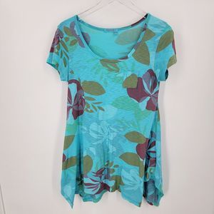 Fresh Produce Top Women's Small Tropical Floral Print Asymmetrical Hem